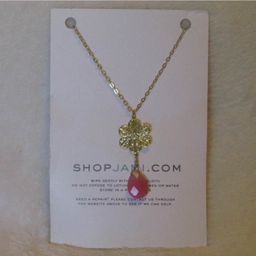 Jami Rodriguez 'Filigree Snowflake' Pink Quartz Pendant Necklace 24K Gold Brass